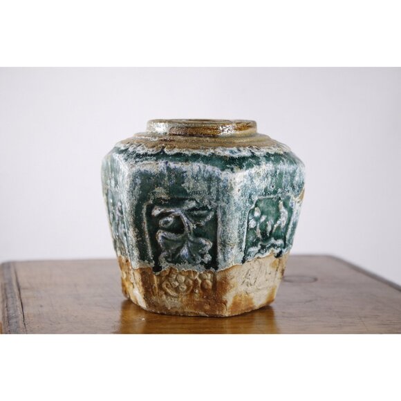Antique Chinese hexagonal green ginger jar 3.5", Victorian small size ginger - Picture 5 of 10